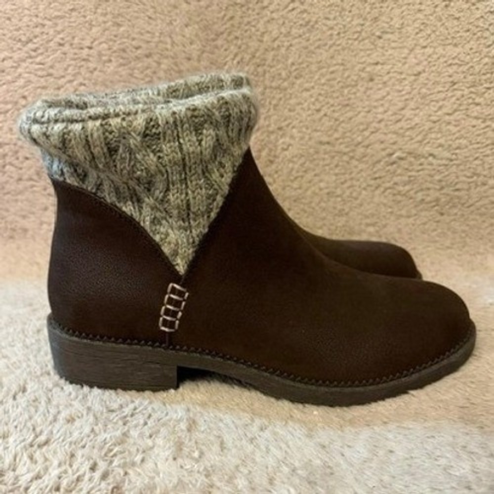 Skechers Ankle Boots Women 10 49940 Brown Knit Collar Memory Foam EUC